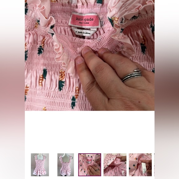 ♠️ Kate spade willow stretch poplin Pineapple 🍍 smock shirt ruffle tank Top XL - Picture 13 of 14